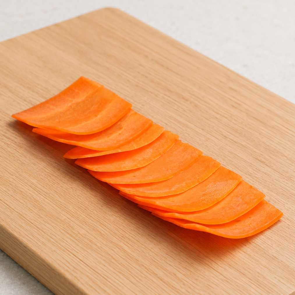 Thin carrot planks prepared for the sengiri technique